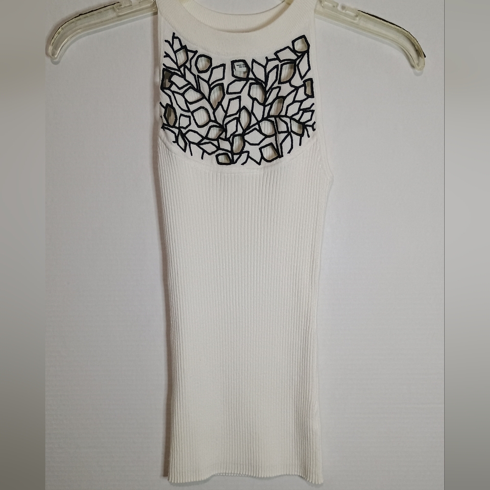 White House Black Market Ivory SweaterTank with Black Geometric Designs Size XS